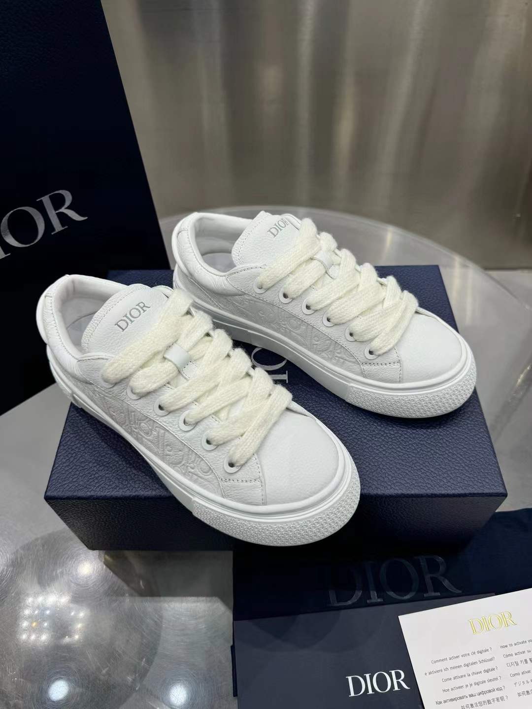 ABF Christian Dior  B33 Spin Sneaker White Grained Calfskin and White Dior Gravity Leather