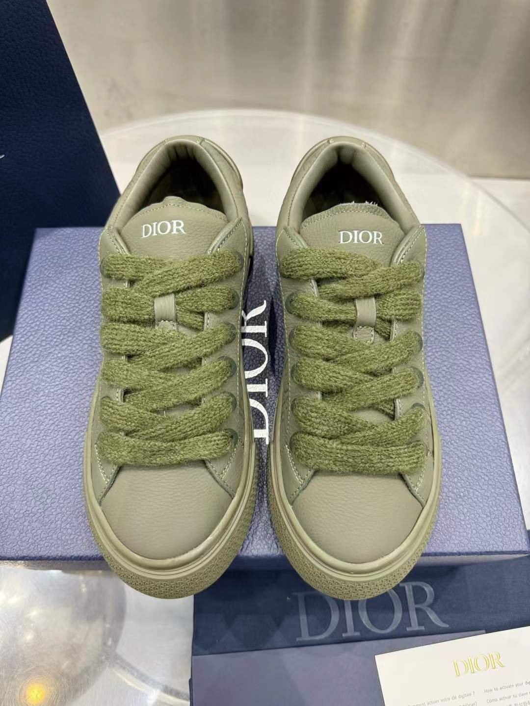ABF Christian Dior Men B33 Sneaker Khaki Grained Calfskin and Khaki Dior Gravity Leather