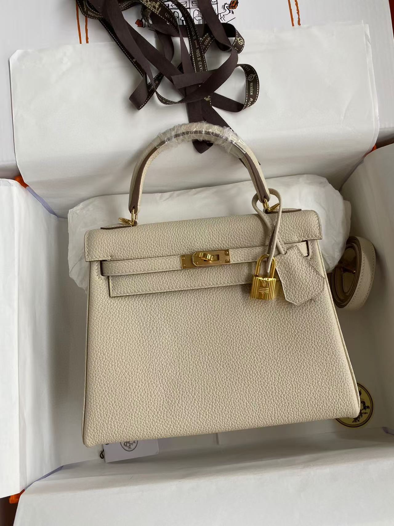 ABF Hermès Mini Kelly 20 Craie Epsom With Gold Hardware