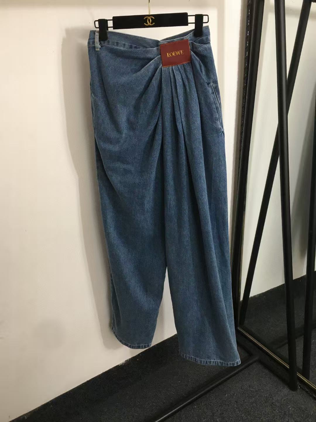 Loewe Women’s Draped Jeans in Denim Wide Leg Jeans