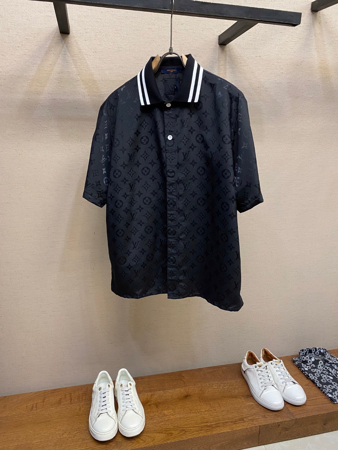 7 May ABF  LV Monogram Moire Jacquard Short-Sleeved Silk Shirt