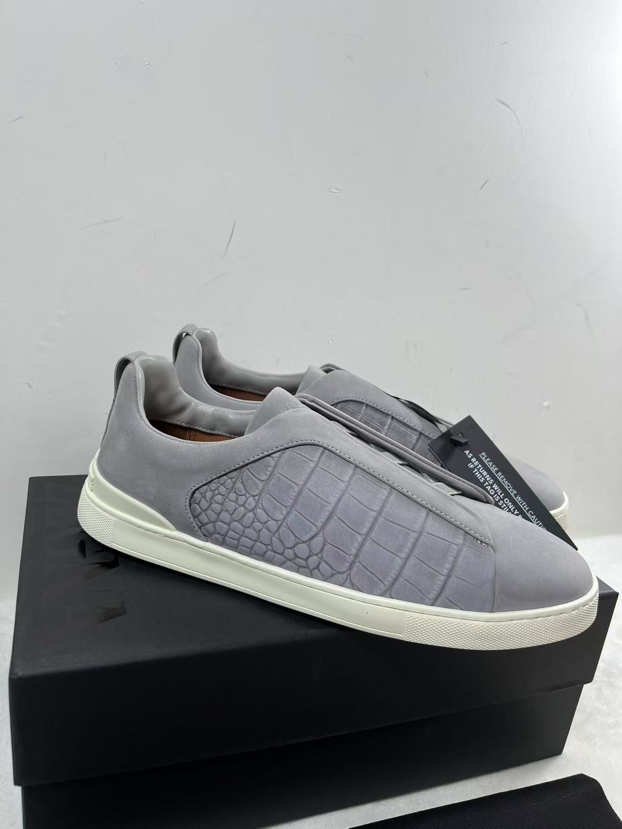 10 May ABQ Zegna Crocodile Leather Triple Stitch SECONDSKIN Sneakers