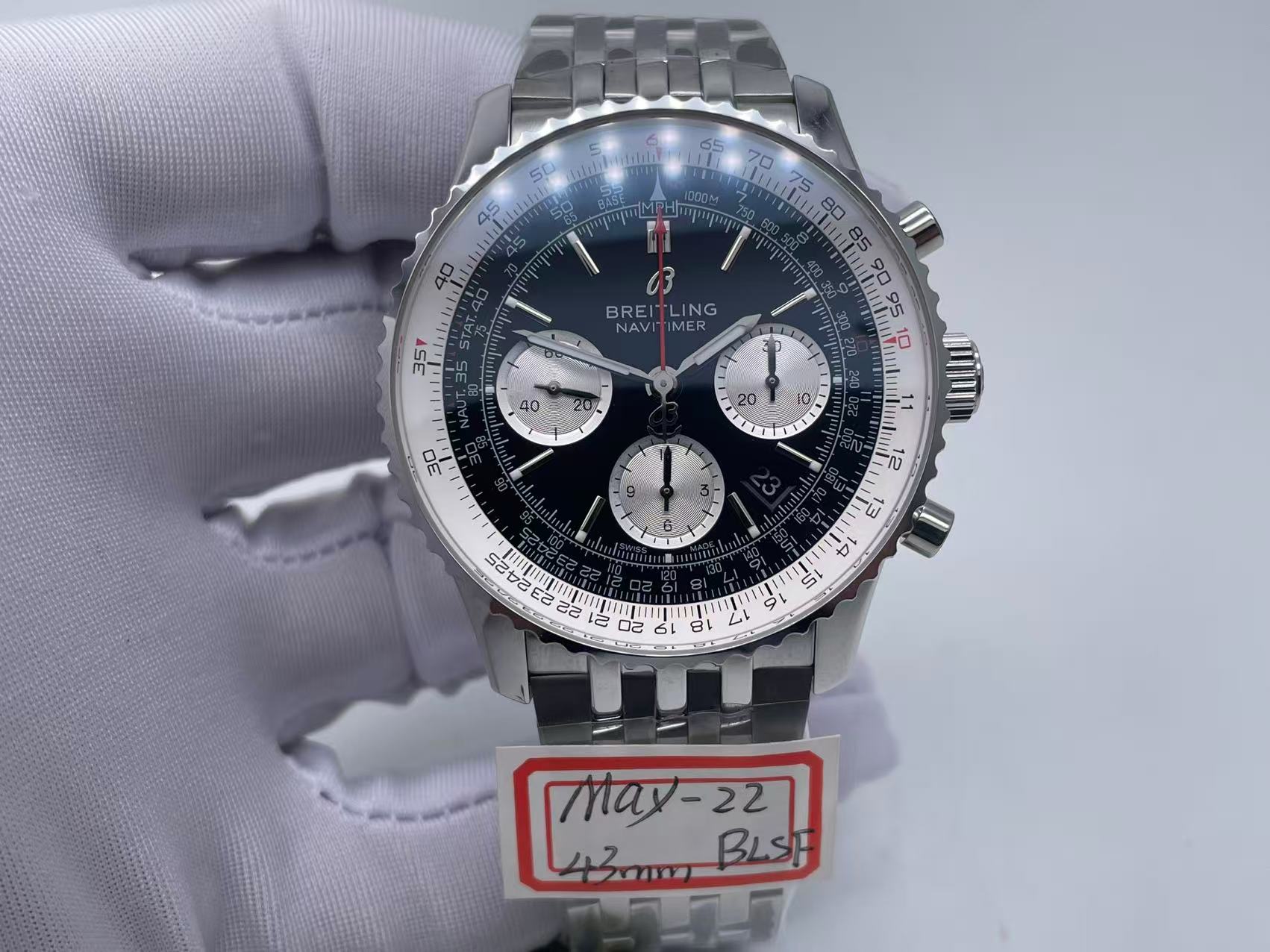 BLSF 43mm Breitling Chrono Black Dial