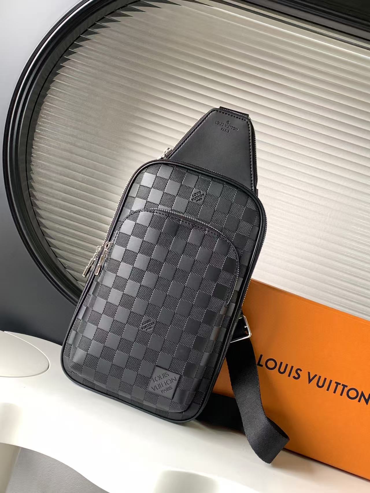 LV Embossed Damier Infini Avenue Sling Bag Crossbody Black Bag