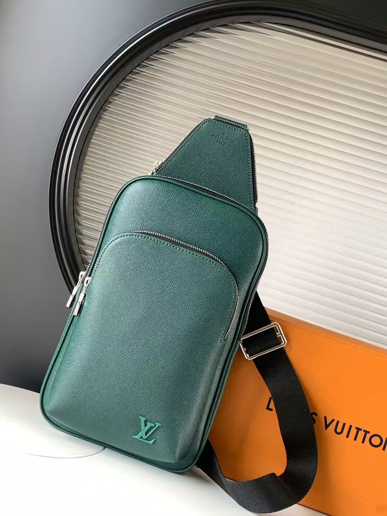 LV Unisex Avenue Sling Bag Dark Green Epicea Taiga Cowhide Leather