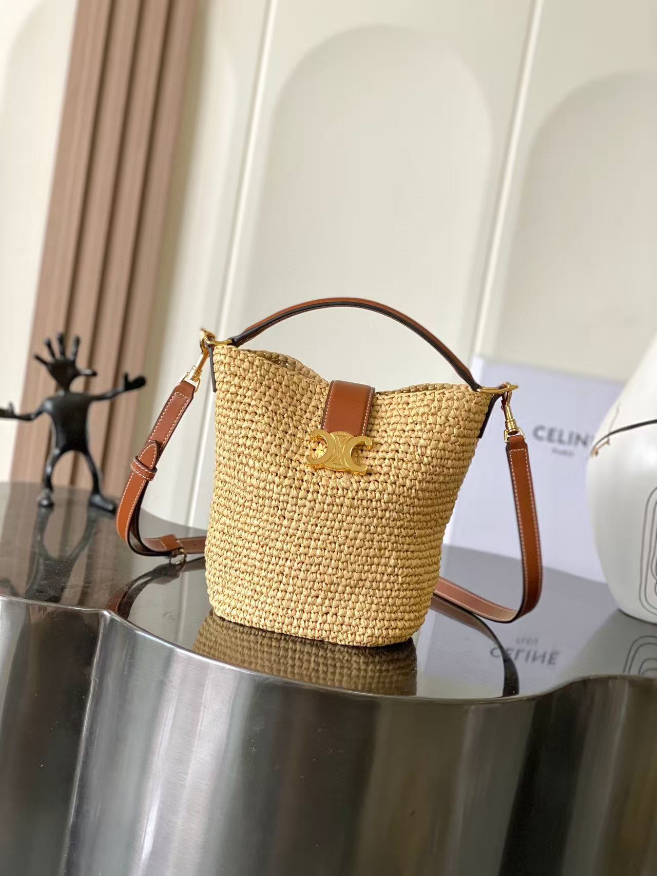 CELINE Raffia Womens Bucket Bag