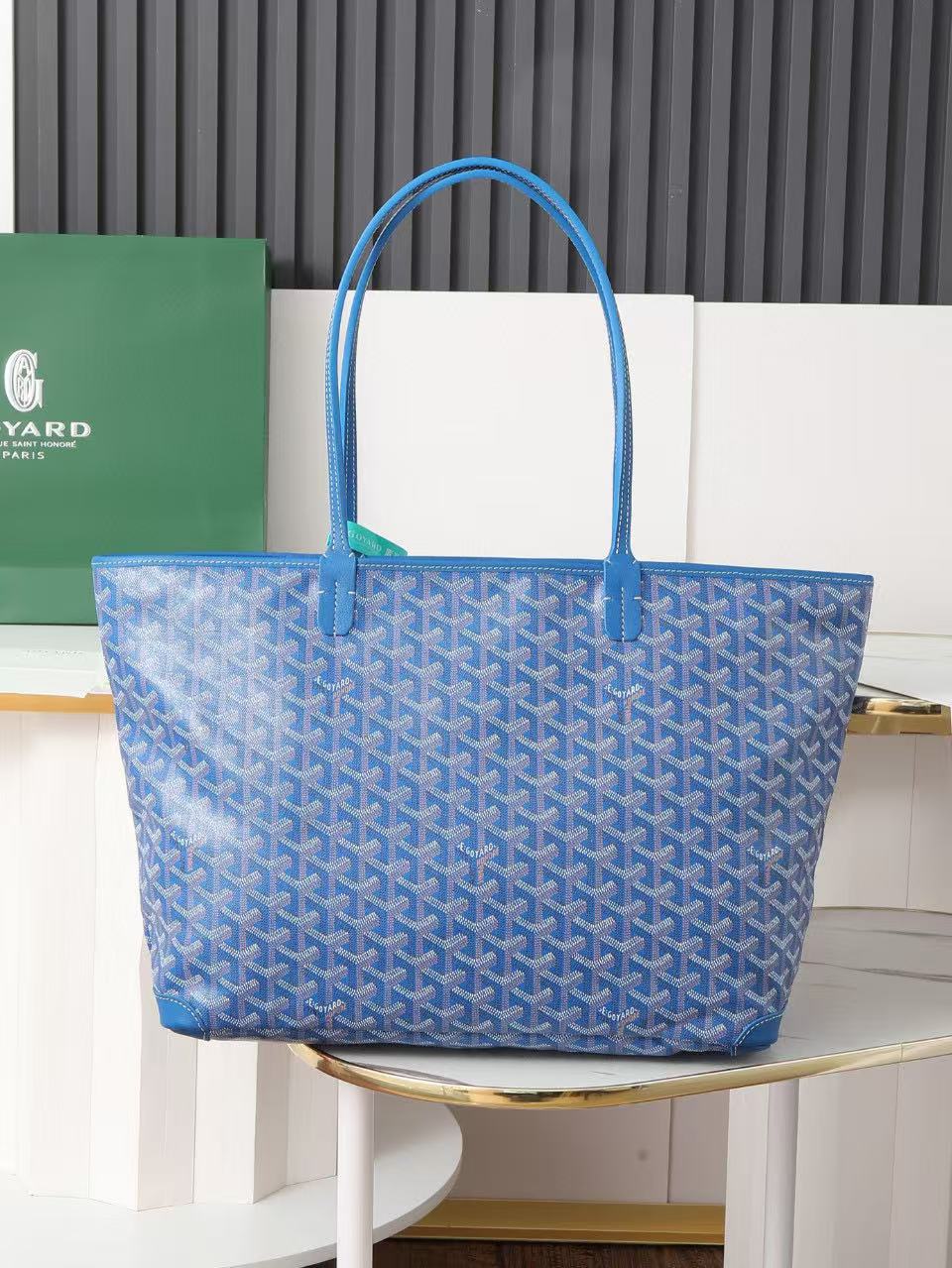 30 May ABF Goyard Sky Blue Goyardine Coated Canvas And Leather Saint Louis PM Tote Bag