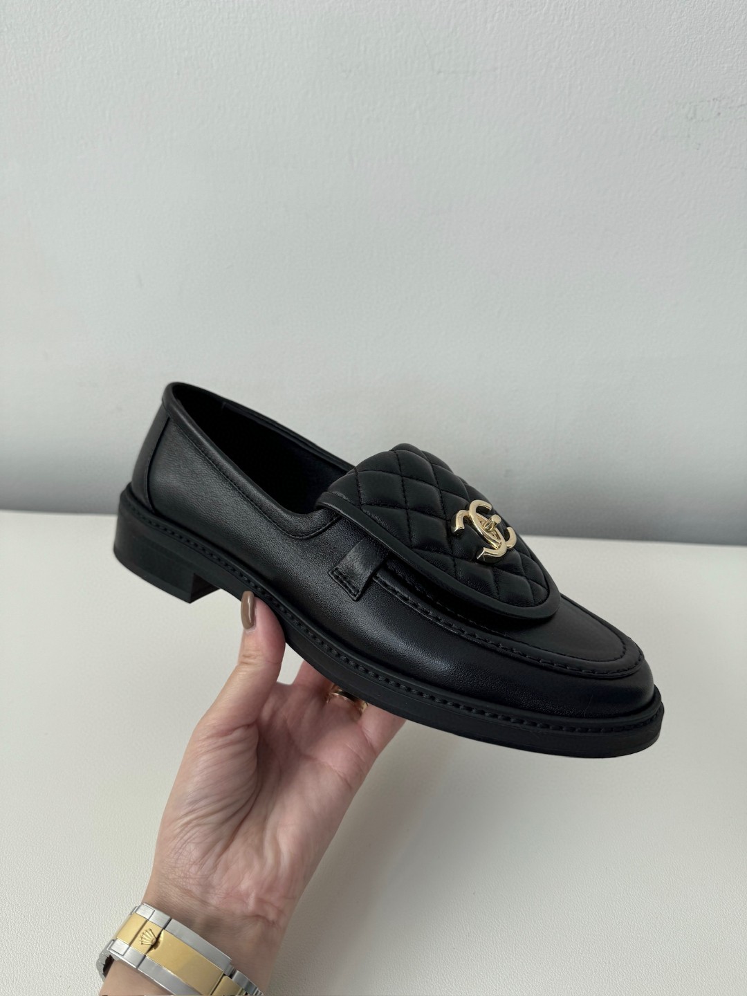 30 May ABF Chanel Black Leather Interlocking CC Logo Loafer