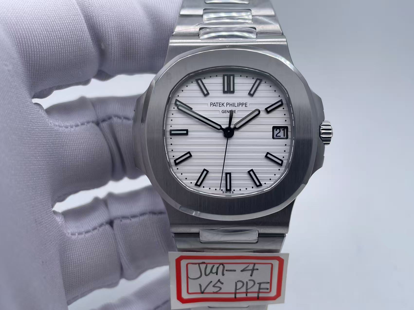 PP0480A - Nautilus Jumbo 5711 SS/RU White/Stk PPF MY9015 Mod $518