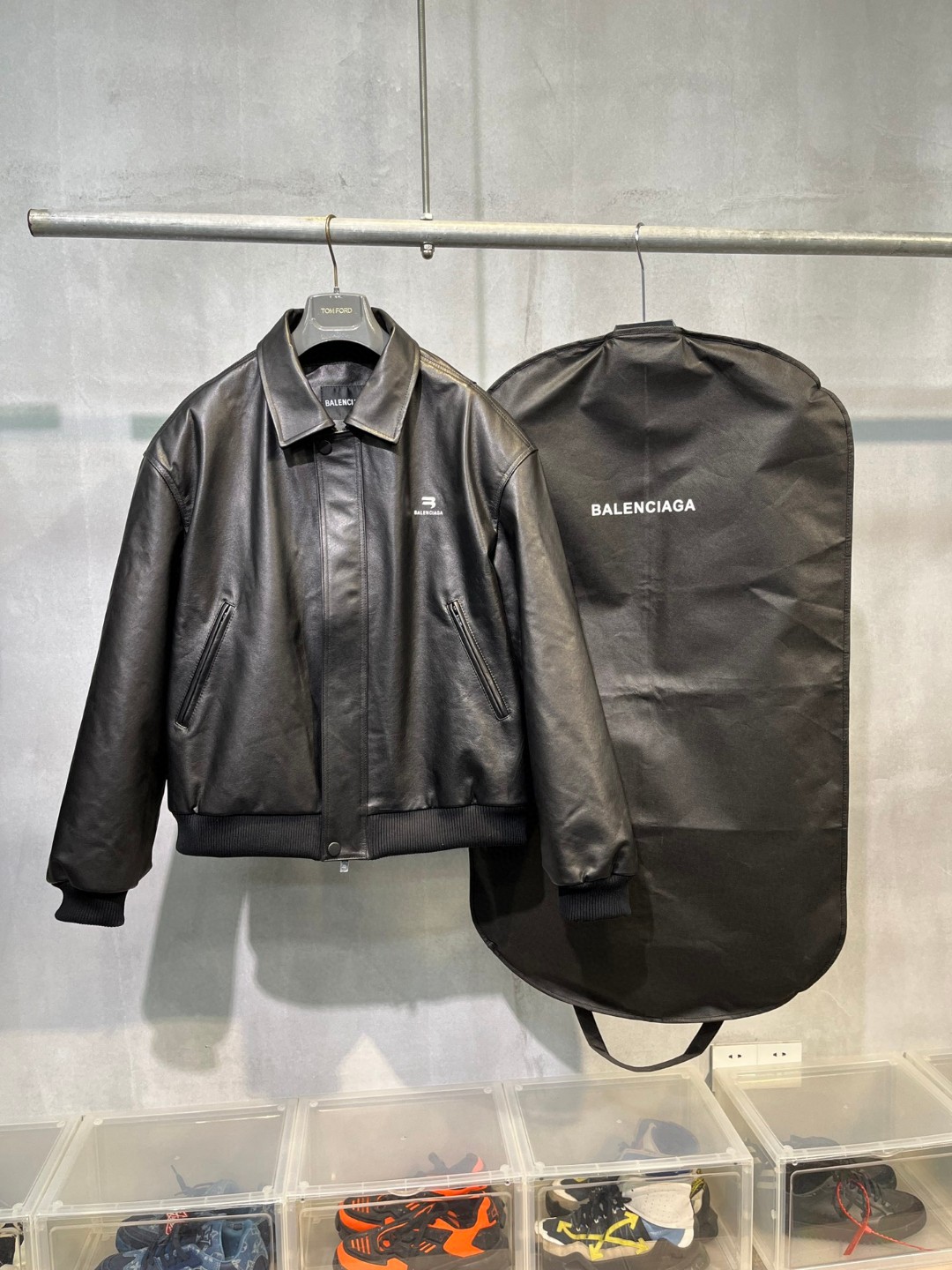 Balenciaga Unisex Leather Jacket Black