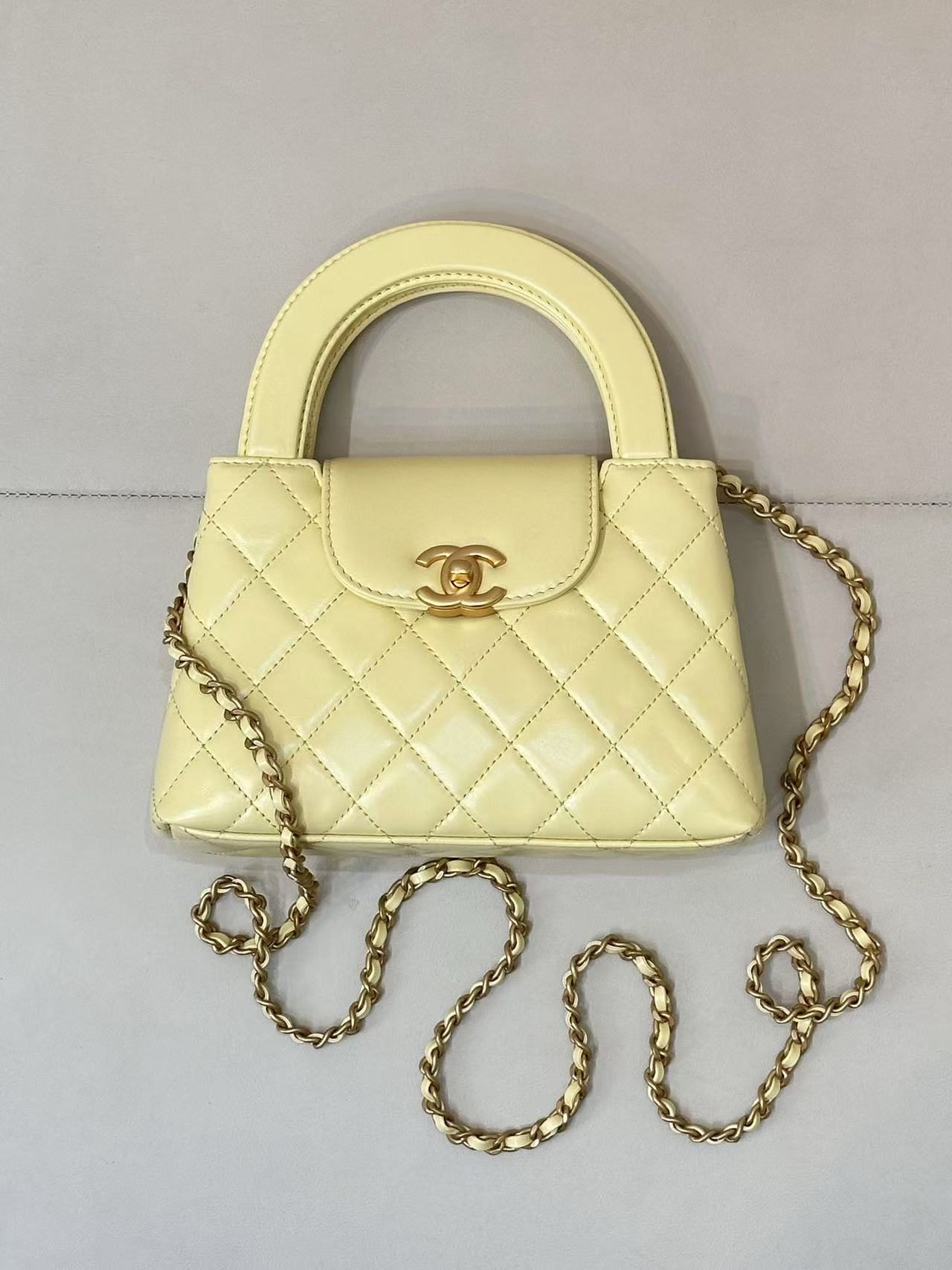 Chanel Small Kelly Yellow Shiny Aged Calfskin Brushed Gold