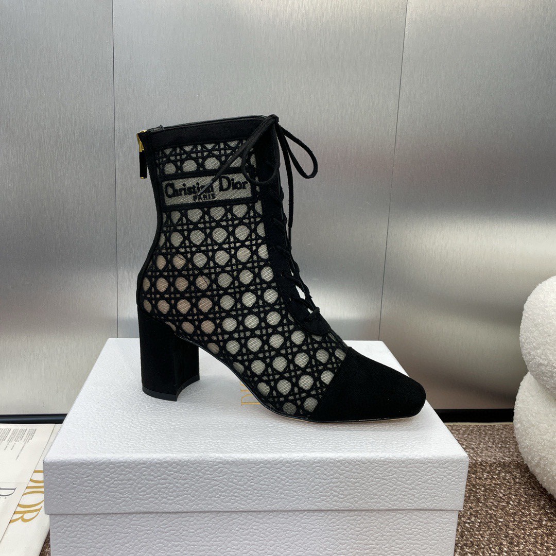 17 Jun ABF Christian Dior Women Naughtily-D Heeled Ankle Boot Transparent Mesh Embroidered with Black