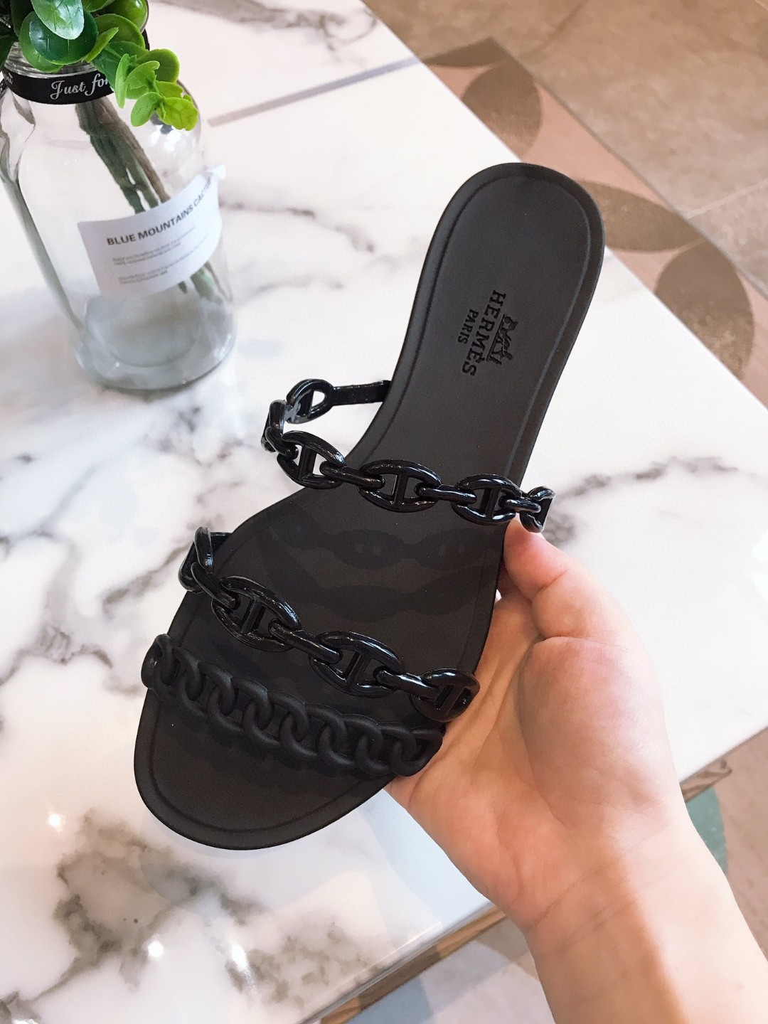 17 Jun ABF Hermes Black Rubber Chaine d'Ancre Rivage Slide Sandal