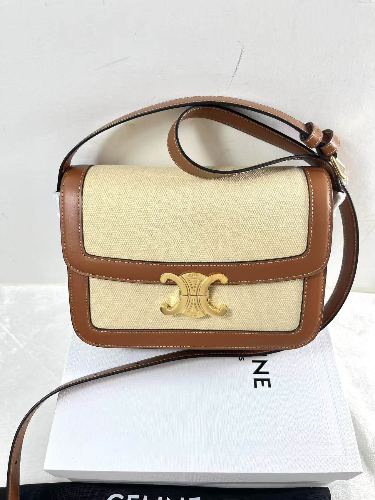 19 Jun ABF Céline Beige Celine Teen Canvas Triomphe Crossbody Bag