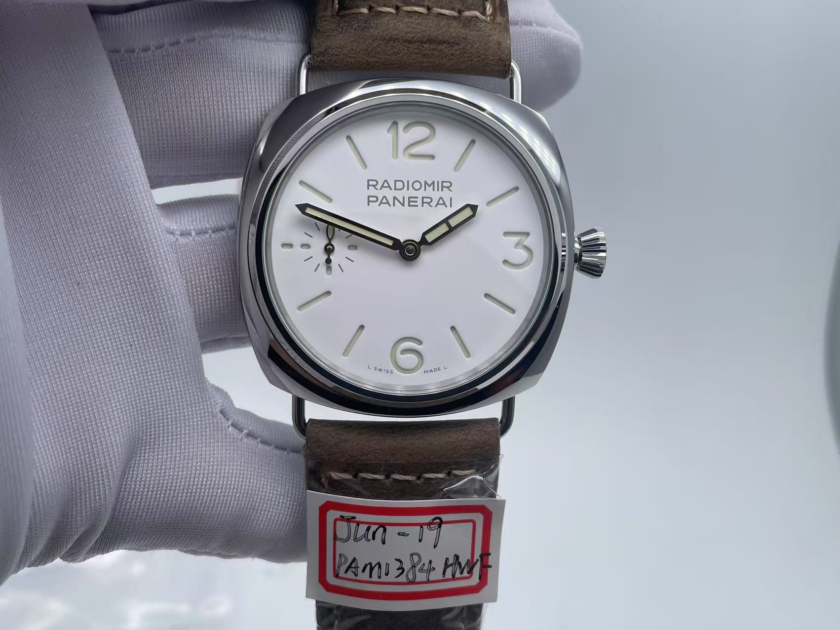 PAM1384 HWF 1:1 Best Edition White Dial On Brown ASSO Leather Strap A6497 $268
