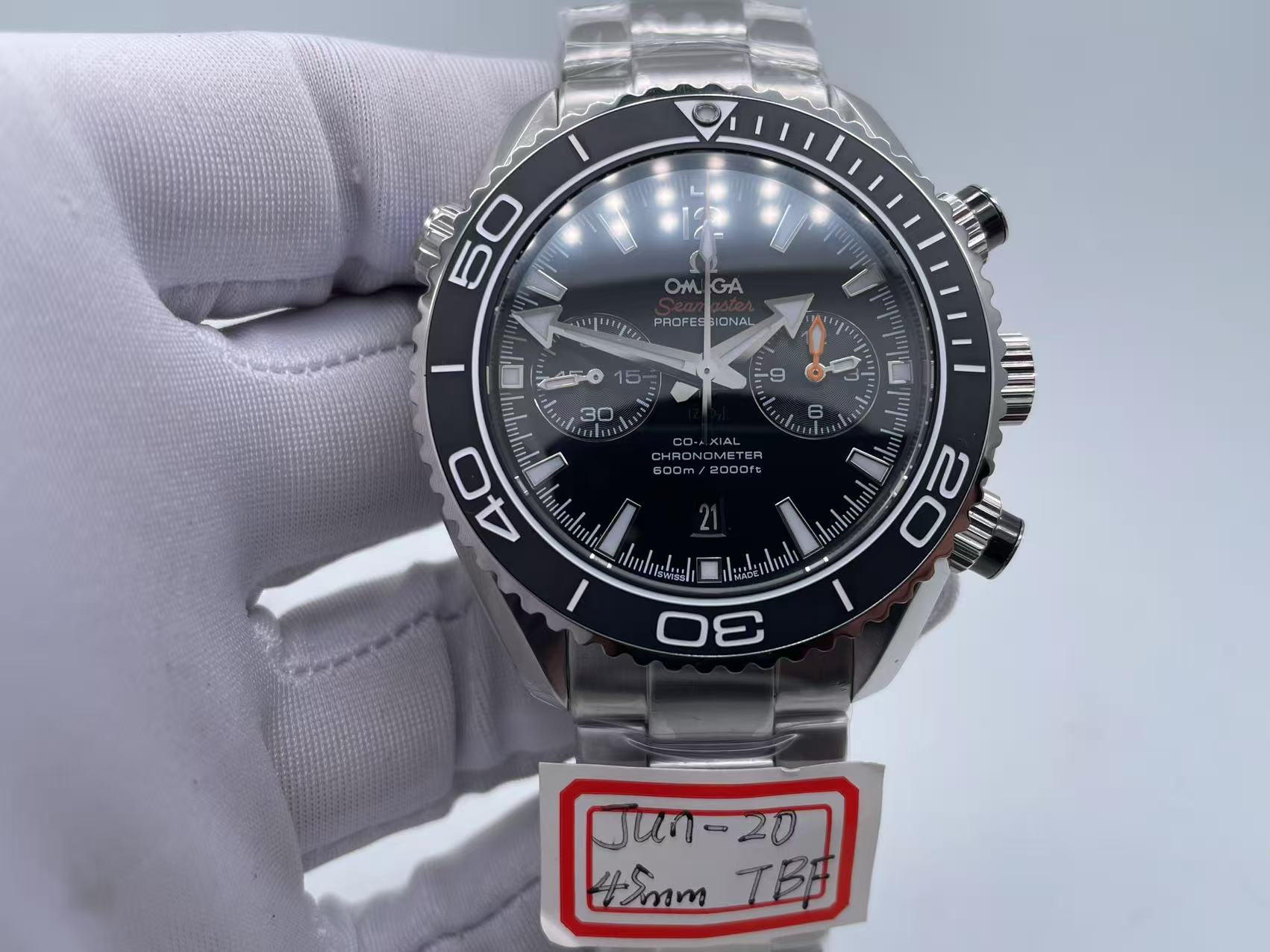 OMG0711 - Planet Ocean 45mm Chrono SS/SS Blk TBF A7750 Mod9300 $268