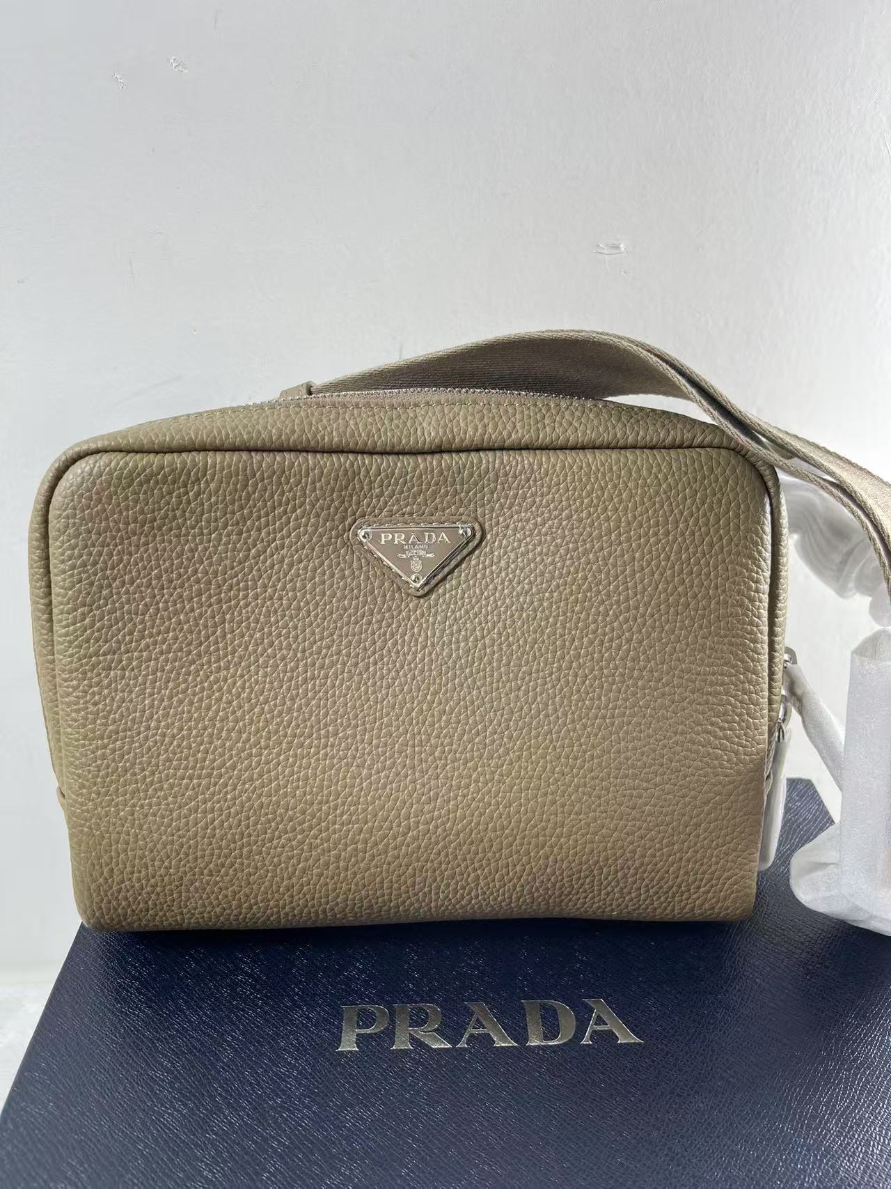 22 Jun ABQ Prada Bamboo Gray Leather Shoulder Bag