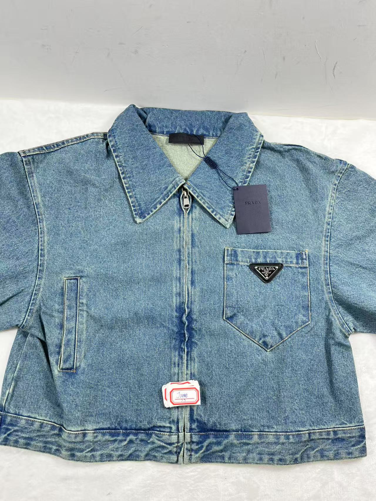 Prada cropped organic denim jacket size Small