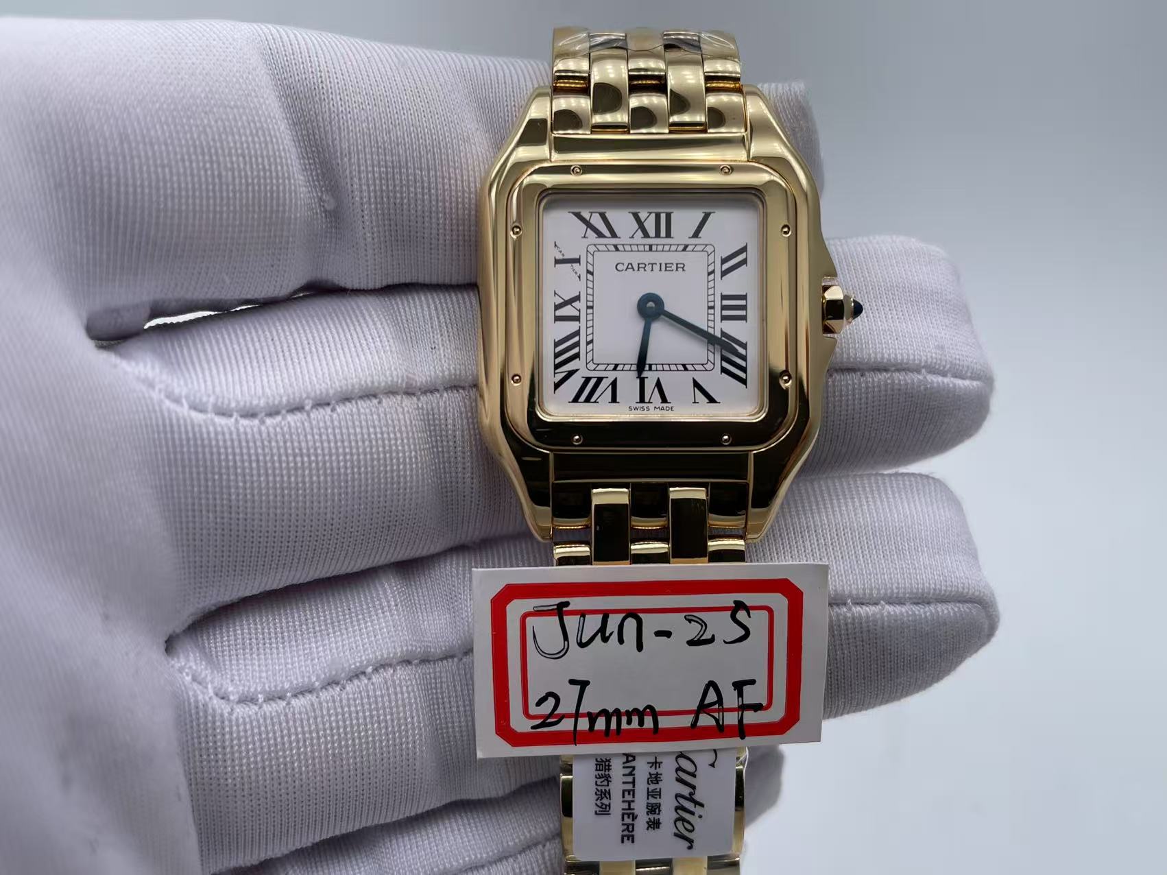 Panthere Ladies 27mm YG AF 1:1 Best EditionWhite MOP Dial on YG Bracelet Ronda Quartz$218
