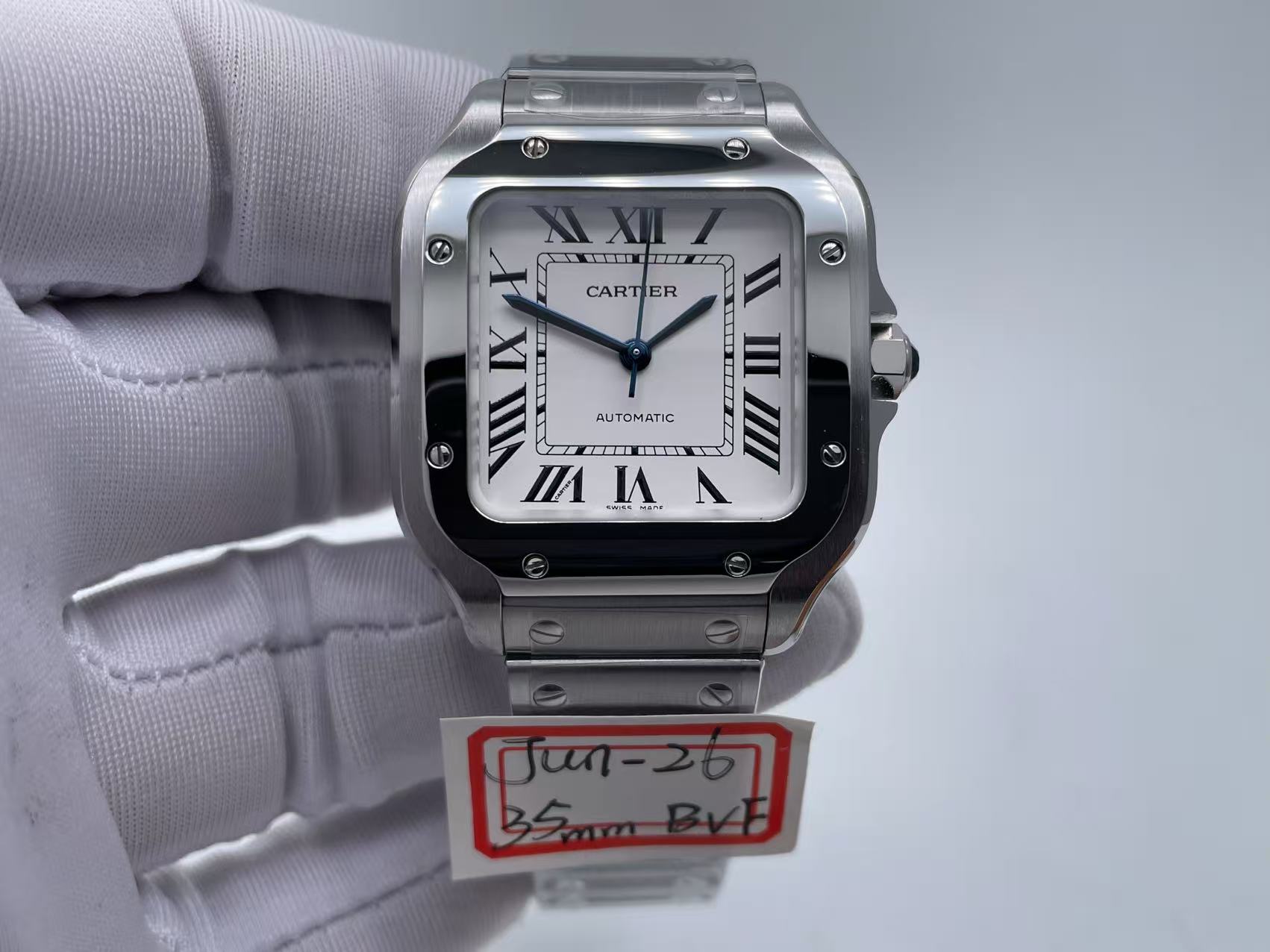 Santos de Cartier 35mm SS BVF 1:1 Best Edition White Dial on SS SmartLinks Bracelet MIYOTA 9015 $438 + strap