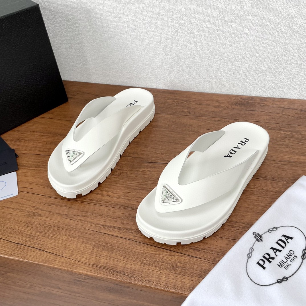 3 July ABF Prada White And Black Rubber thong sandal