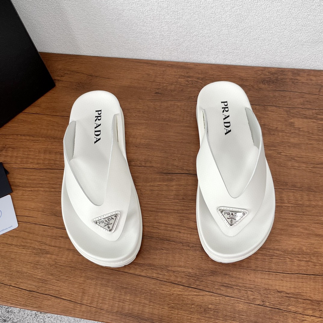 3 July ABF Prada White And Black Rubber thong sandal