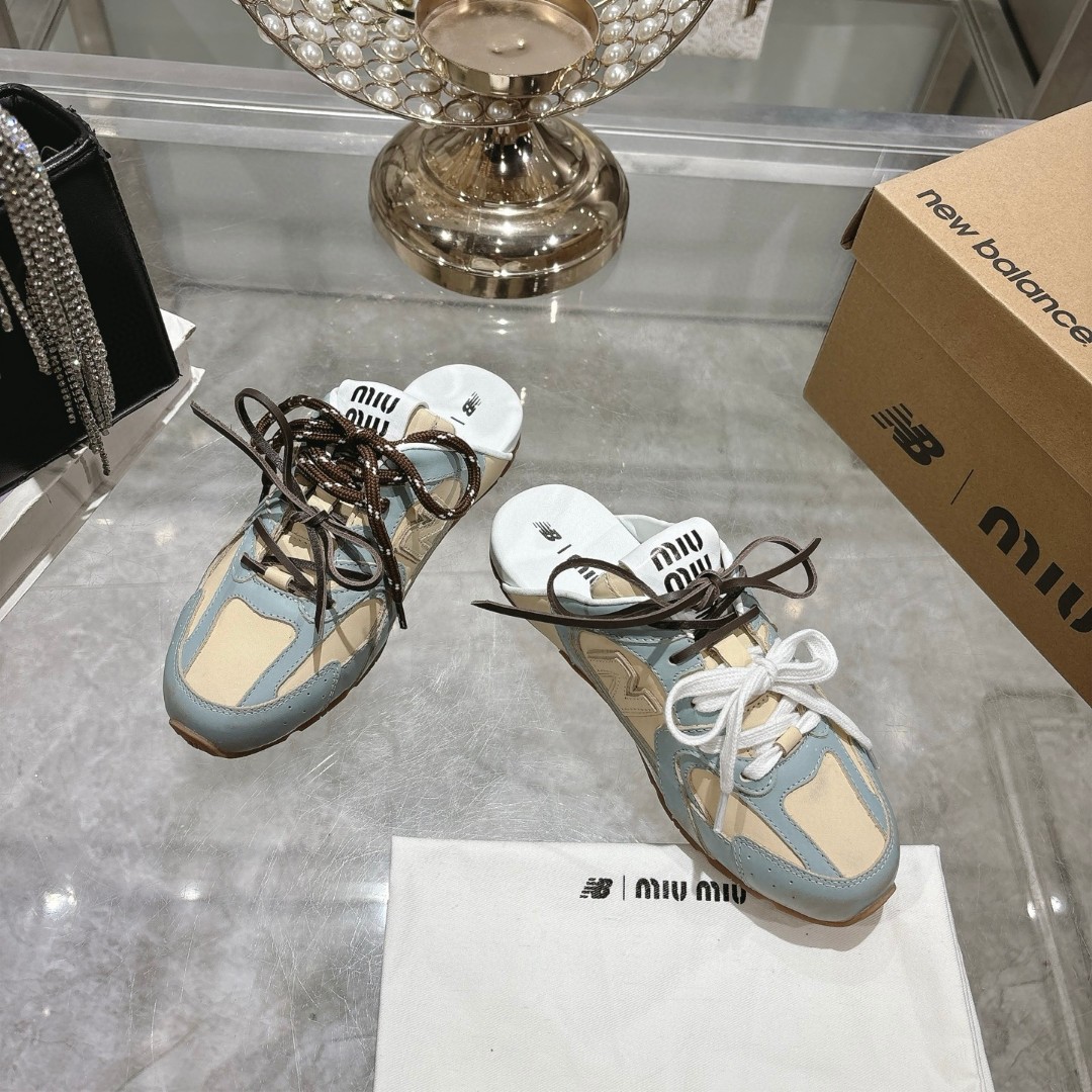 10 July ABF Miu Miu Sky Blue/travertine Gray New Balance X  530 Sl Deco Calf Leather Mules