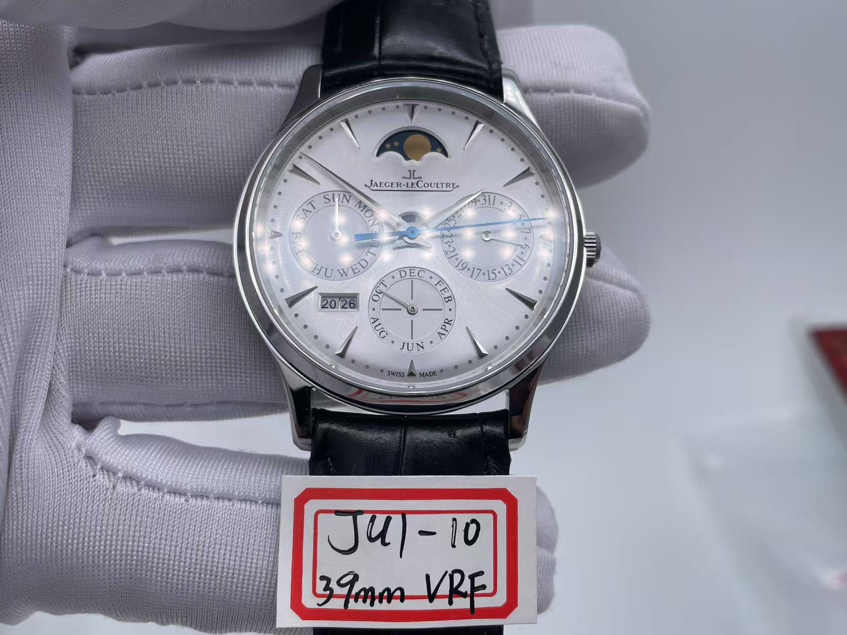 Master Ultra Thin Perpetual Calendar SS VRF 1:1 Best Edition White Dial on Black Leather Strap A868 $448