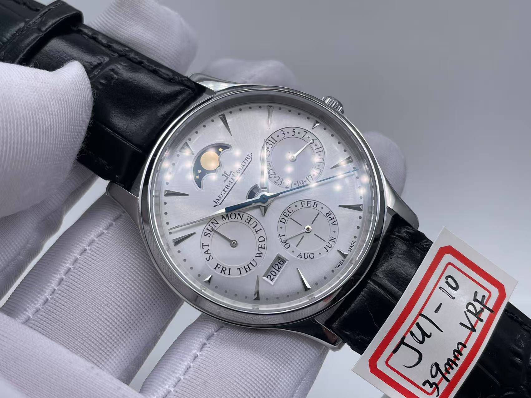 Master Ultra Thin Perpetual Calendar SS VRF 1:1 Best Edition White Dial on Black Leather Strap A868 $448