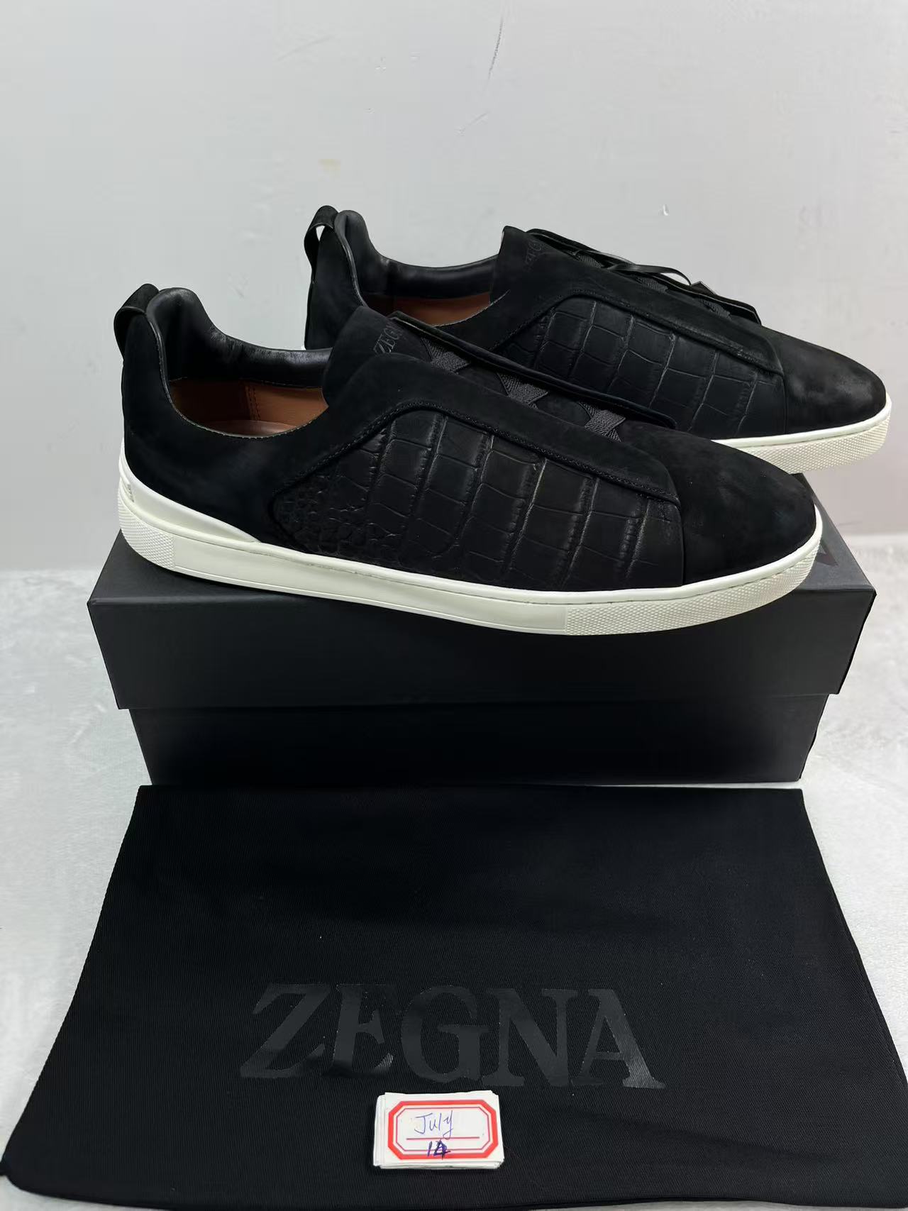 Zegna Triple Stitch Leather Black Sneakers size EU46 mens