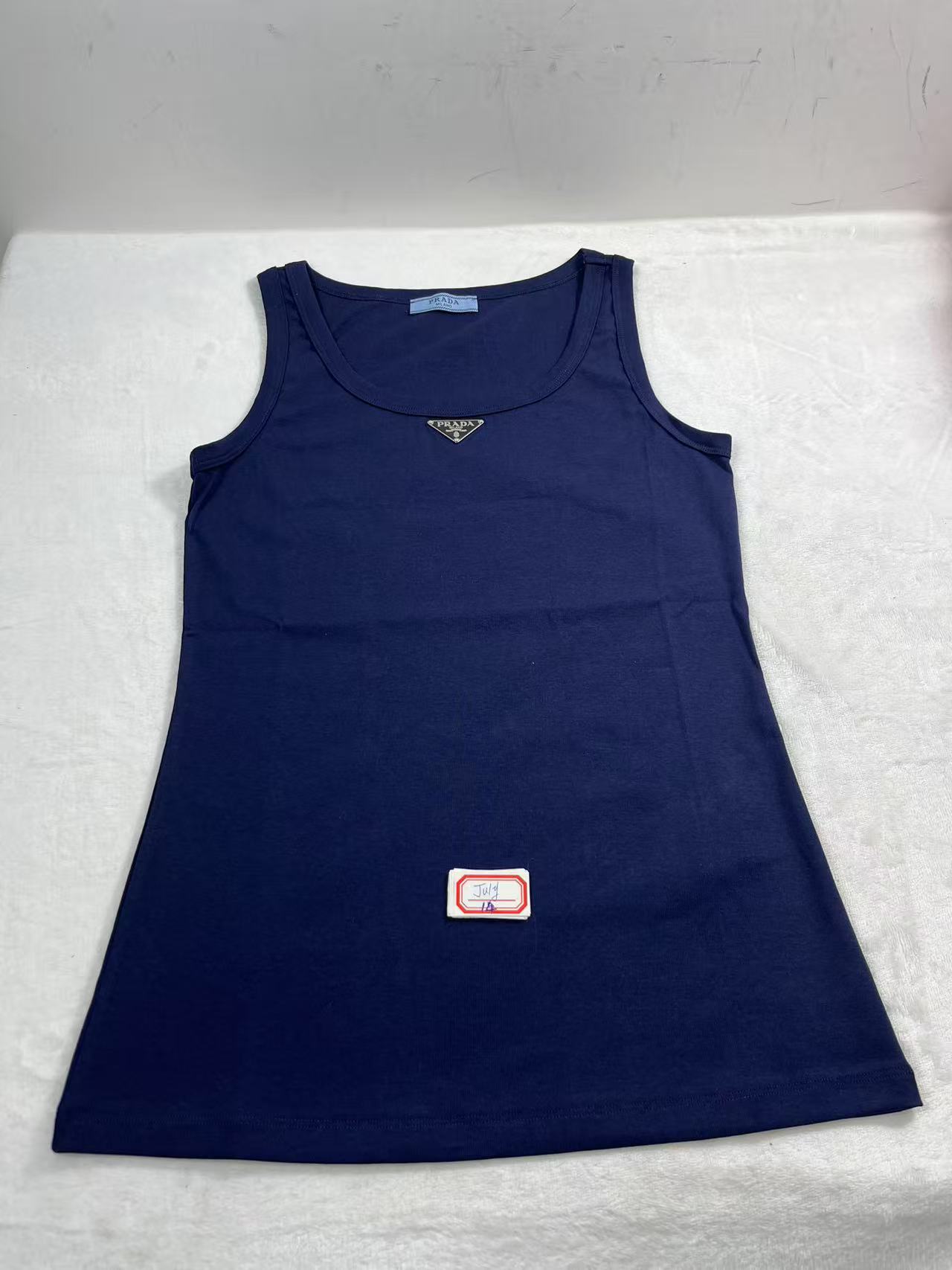 Prada enamel-triangle Cotton Top Blue