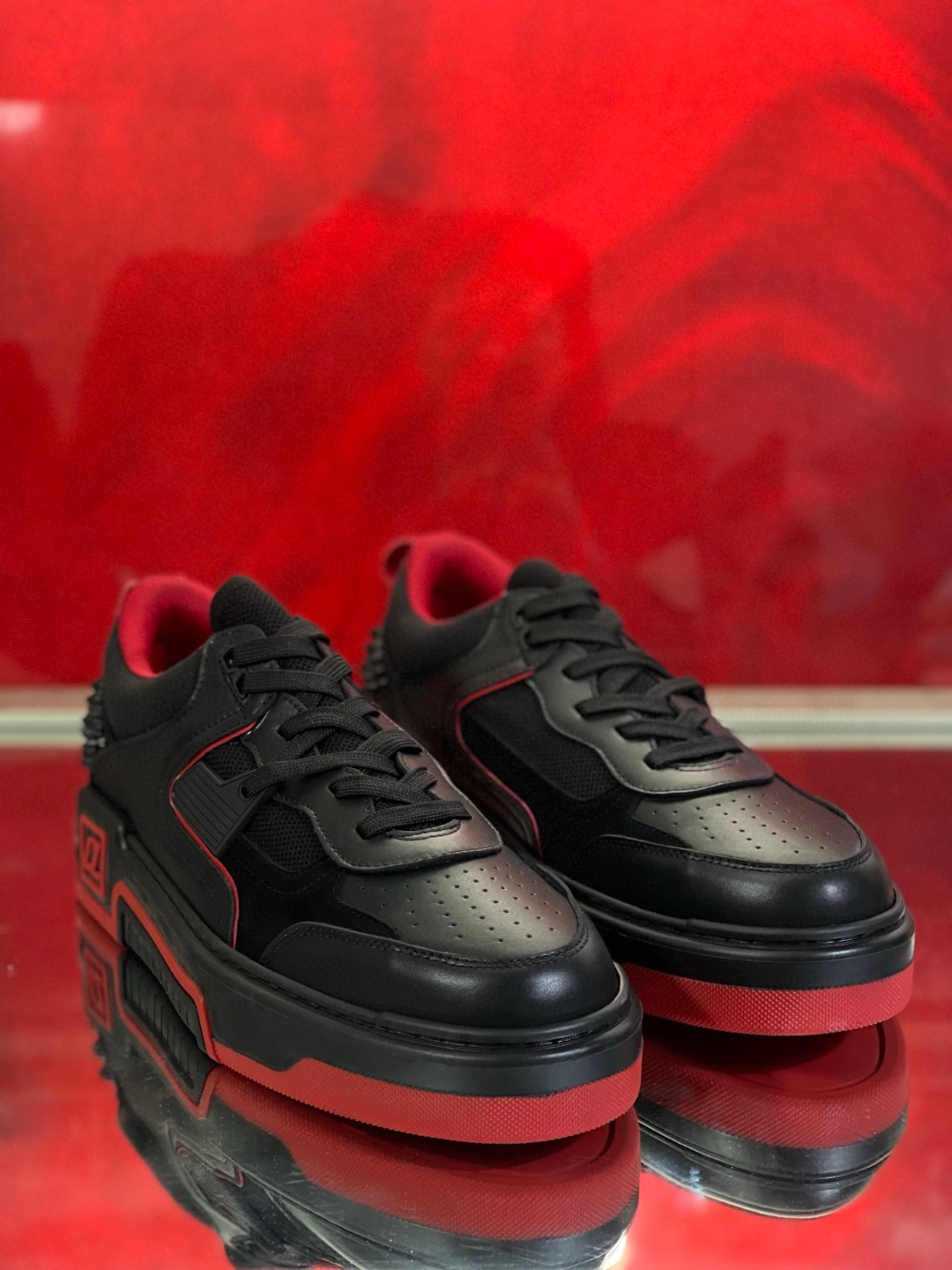 2 Aug ABF Christian Louboutin - Astroloubi Spiked Leather, Suede And Mesh Sneaker