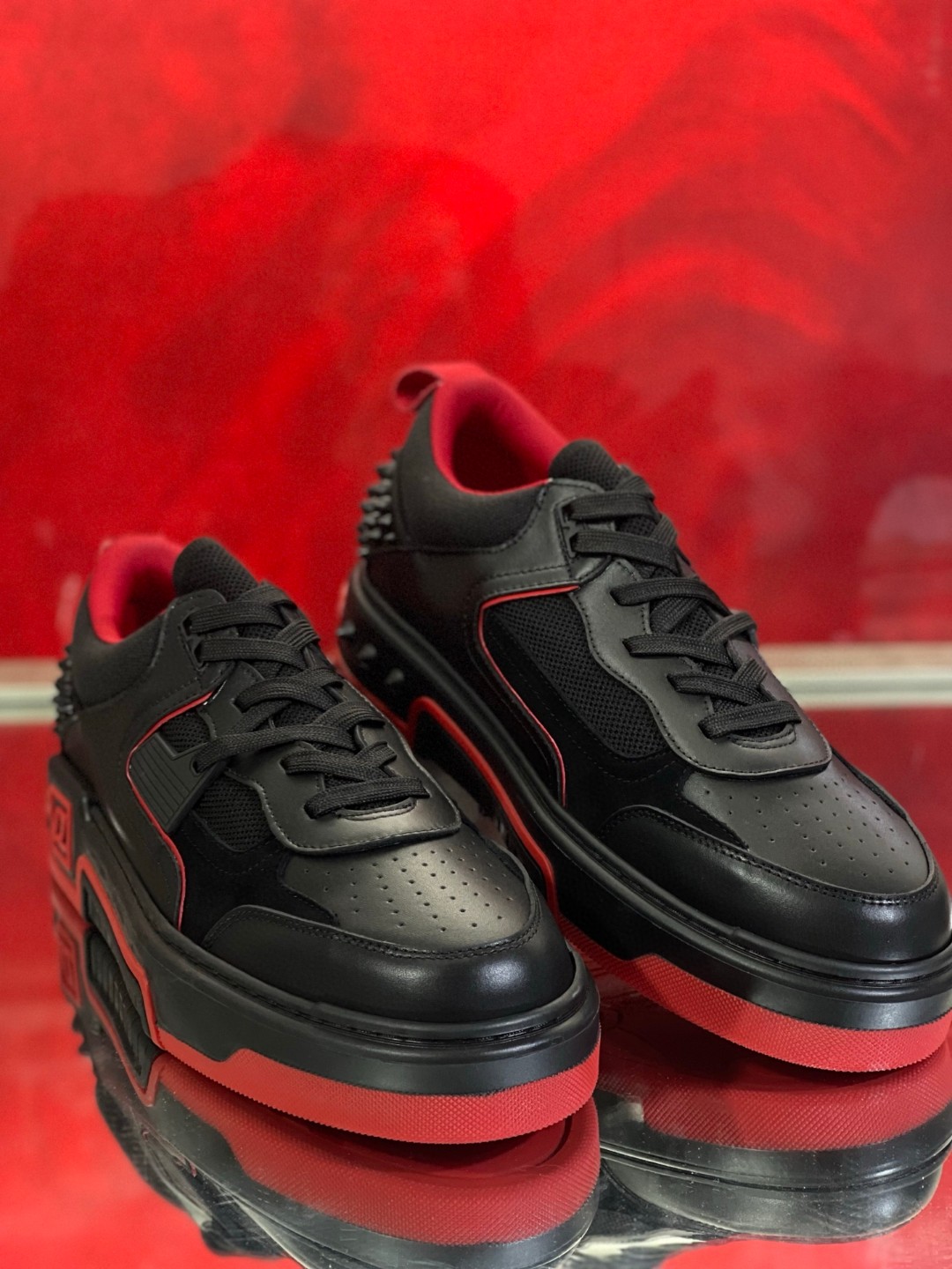 2 Aug ABF Christian Louboutin - Astroloubi Spiked Leather, Suede And Mesh Sneaker