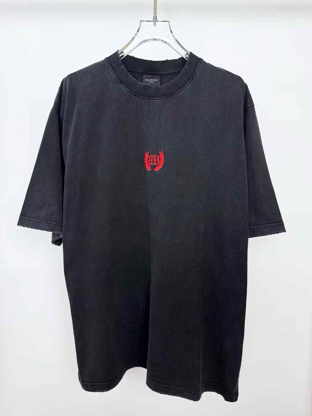 Balenciaga Men's Blue T-Shirt Embroidered Logo