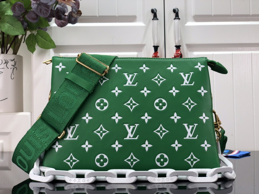LV Coussin PM Green & white Mongram Embossed Leather Lambskin Bag