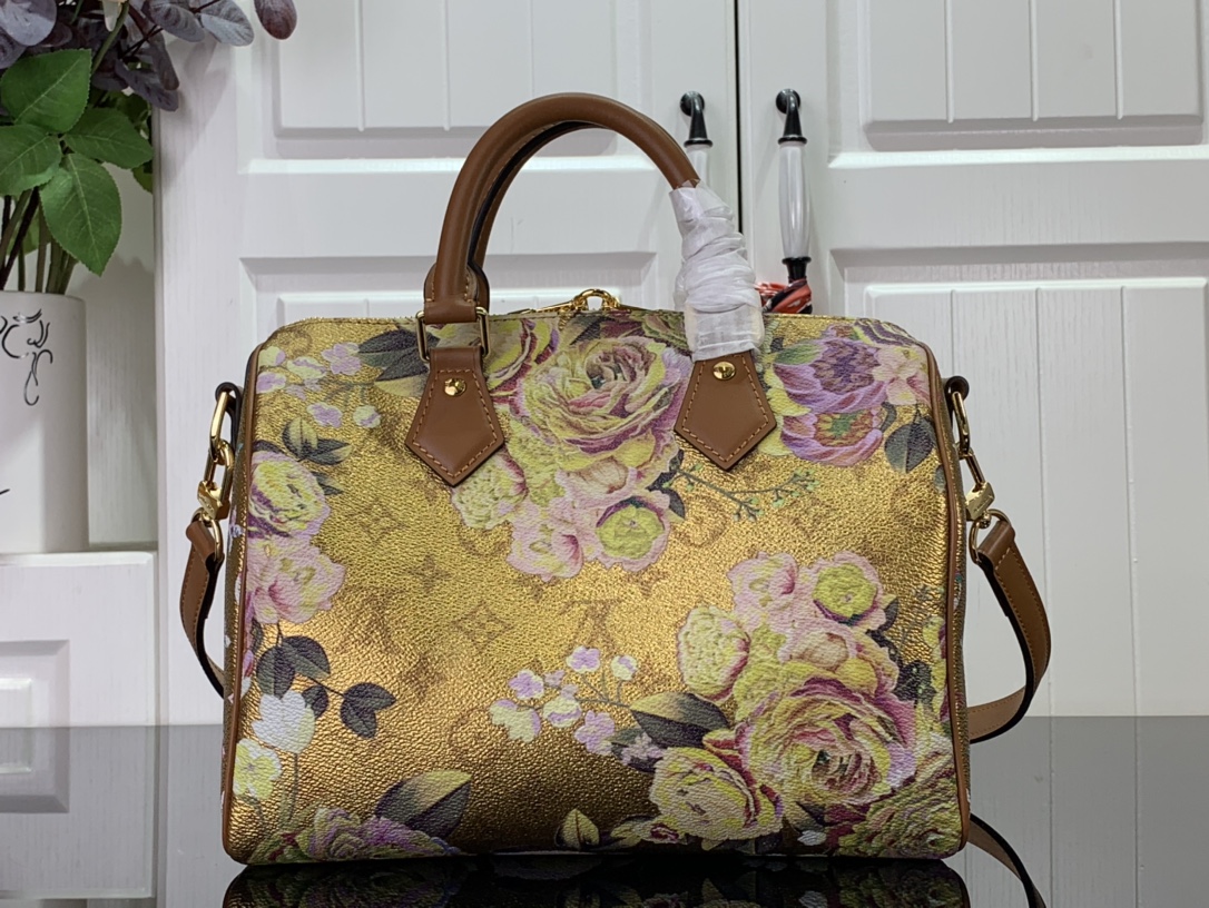 LV M21317 Speedy Bandouliere 25 Floral Pattern Gold