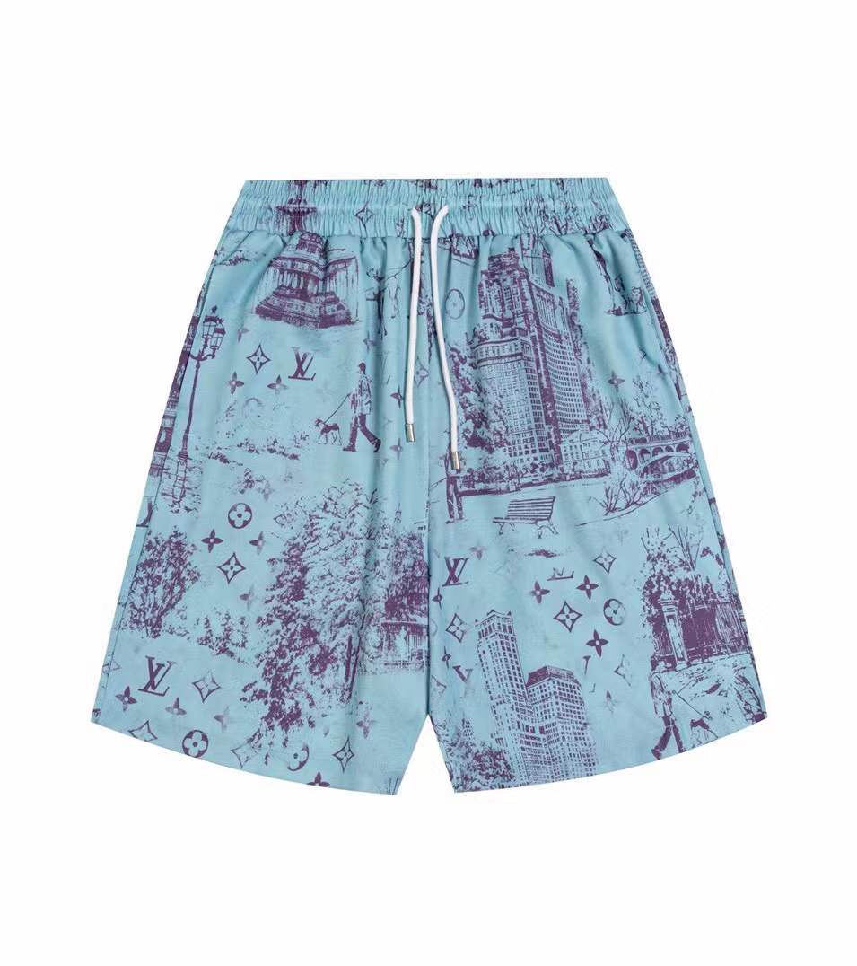 LV Printed Silk Shorts in Cameo Blue
