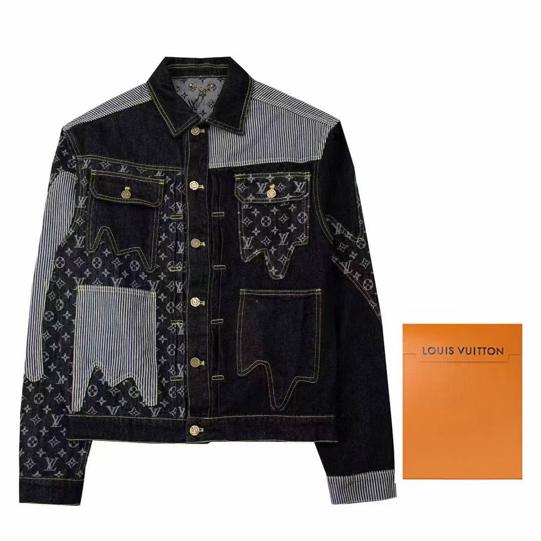 LV Nigo Monogram Crazy Denim Workwear Jacket Black