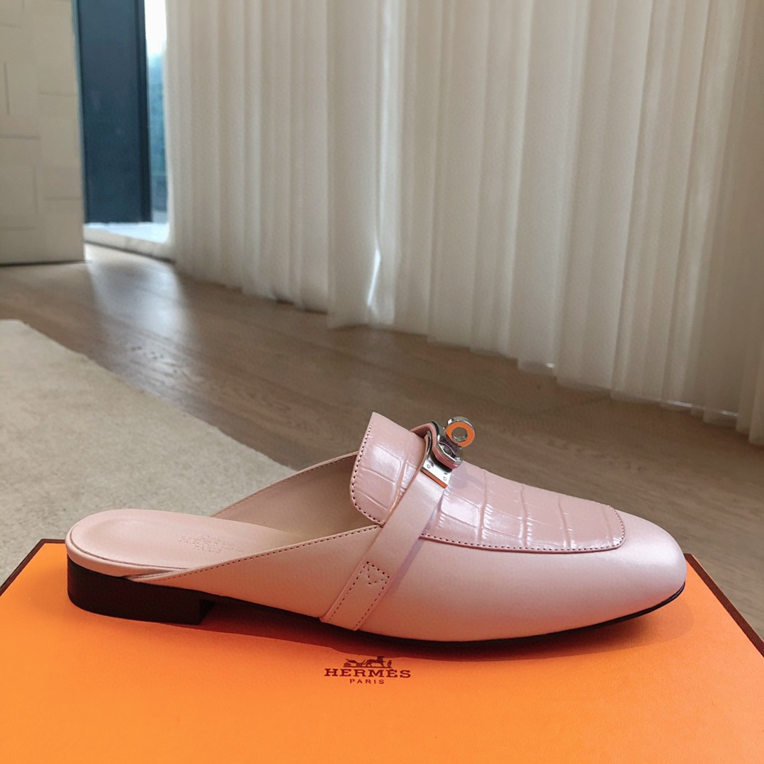 ABF Hermes Women's Oz Mules Leather Pink