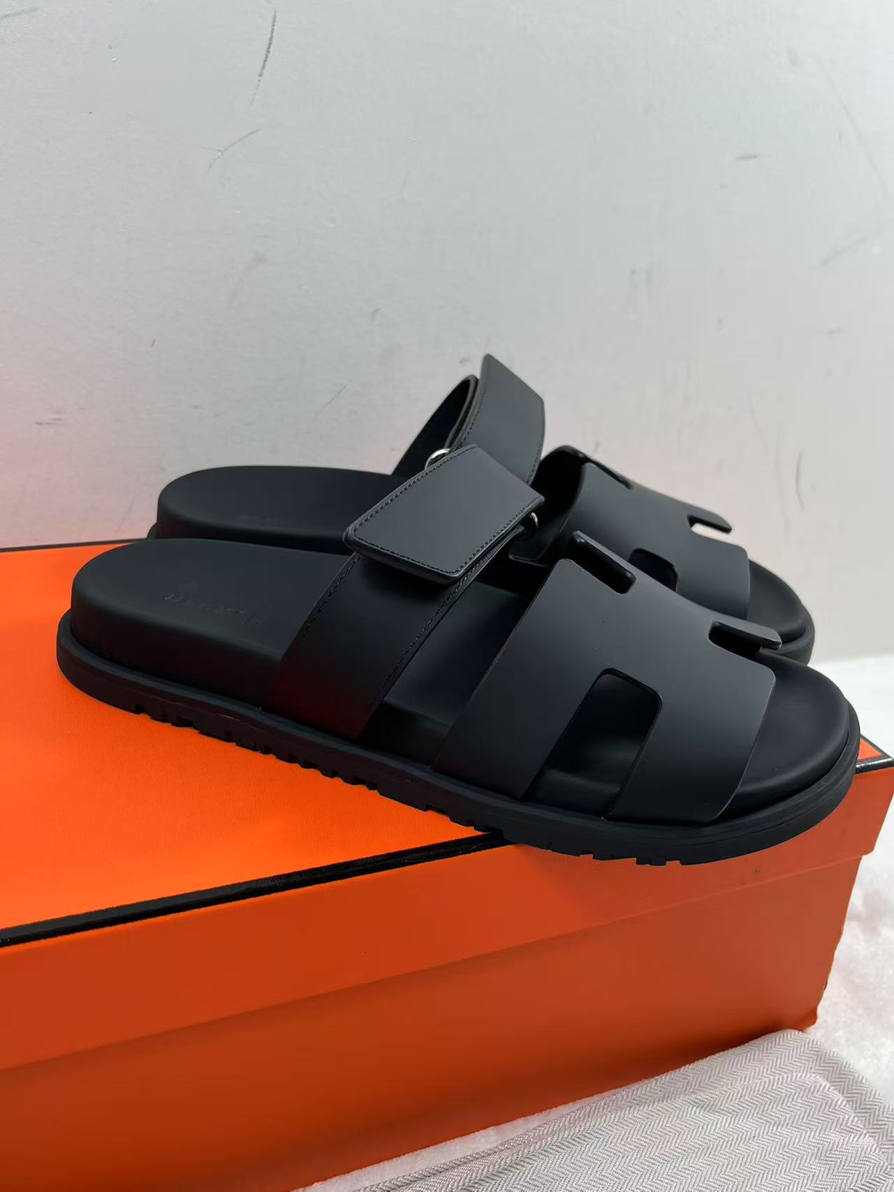 Hermes Womens Chypre Black Calfskin Sandals Size 37 Brand New In Box