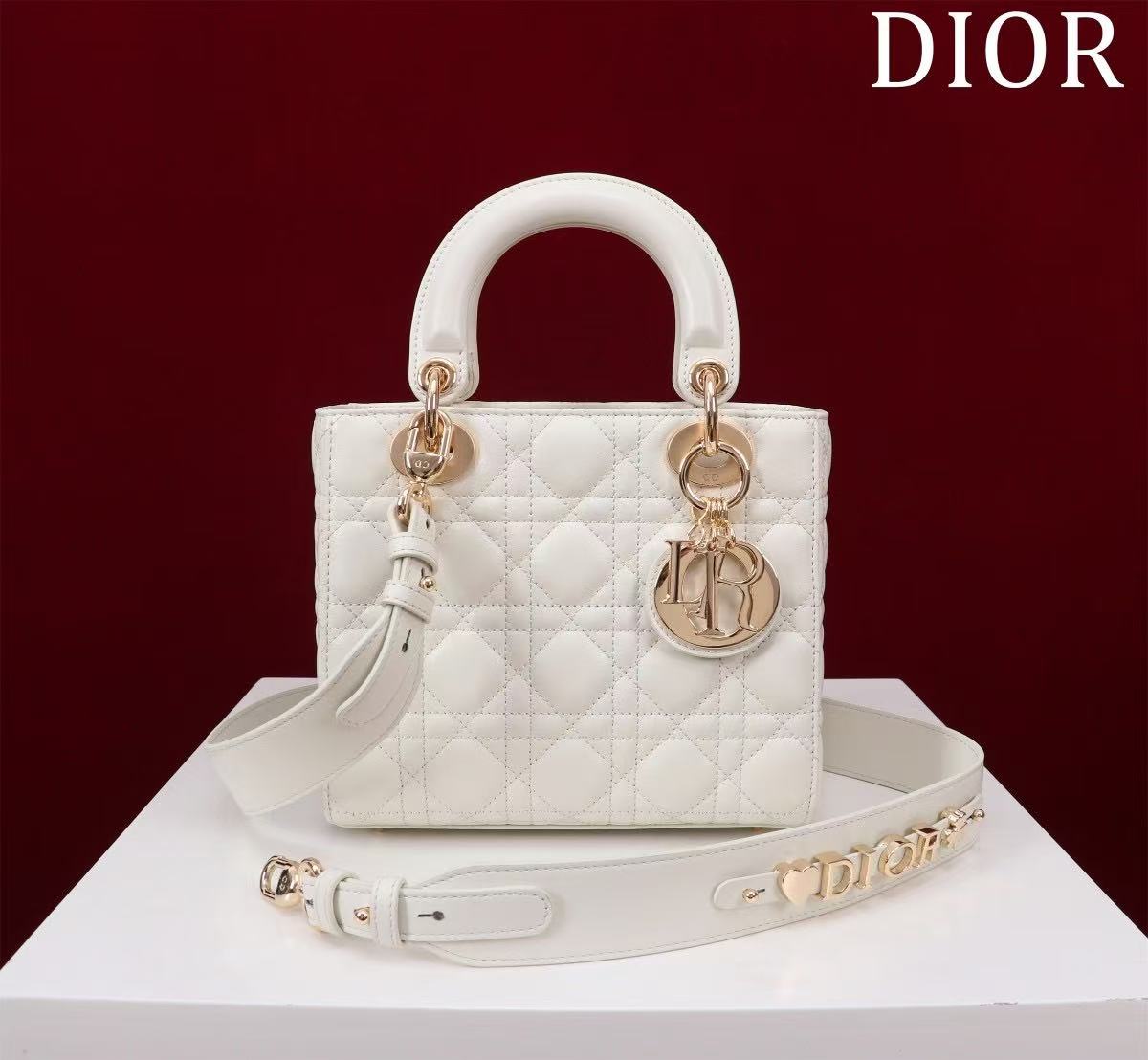 Christian Dior Small Lady Dior My ABCDior Bag Latte Cannage Grained Calfskin