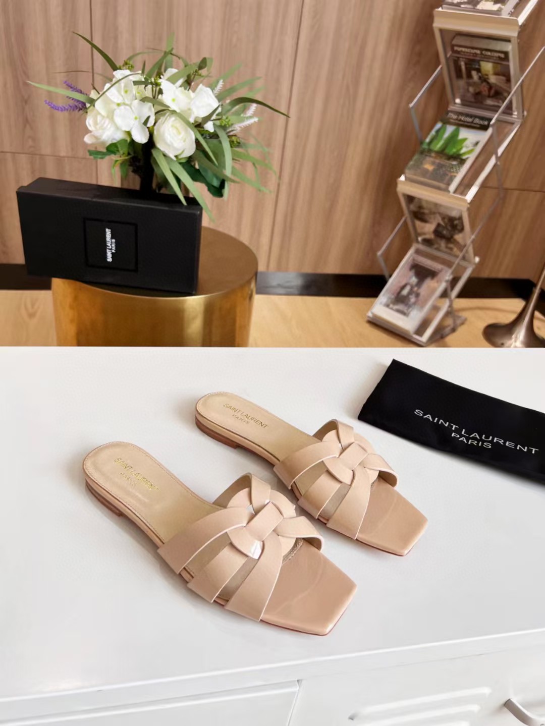 Saint Laurent Tribute woven leather Slide