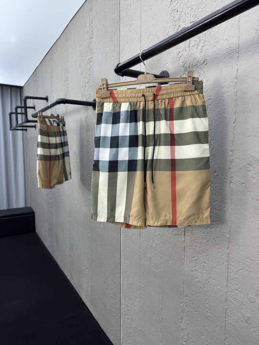 ABF Burberry checked drawstring swim shorts