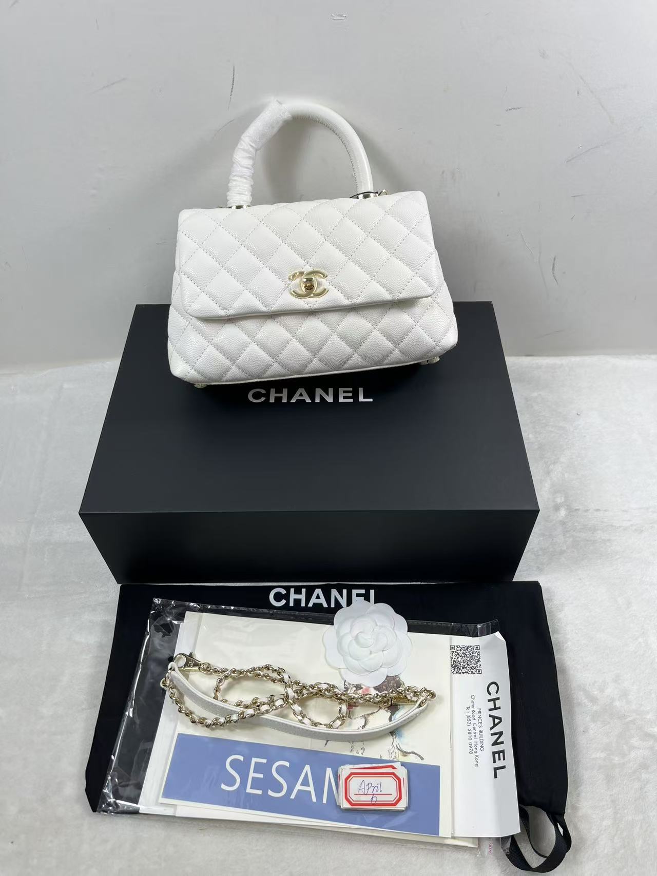 ABQ Chanel Gray Caviar Leather Coco Handle Handbag