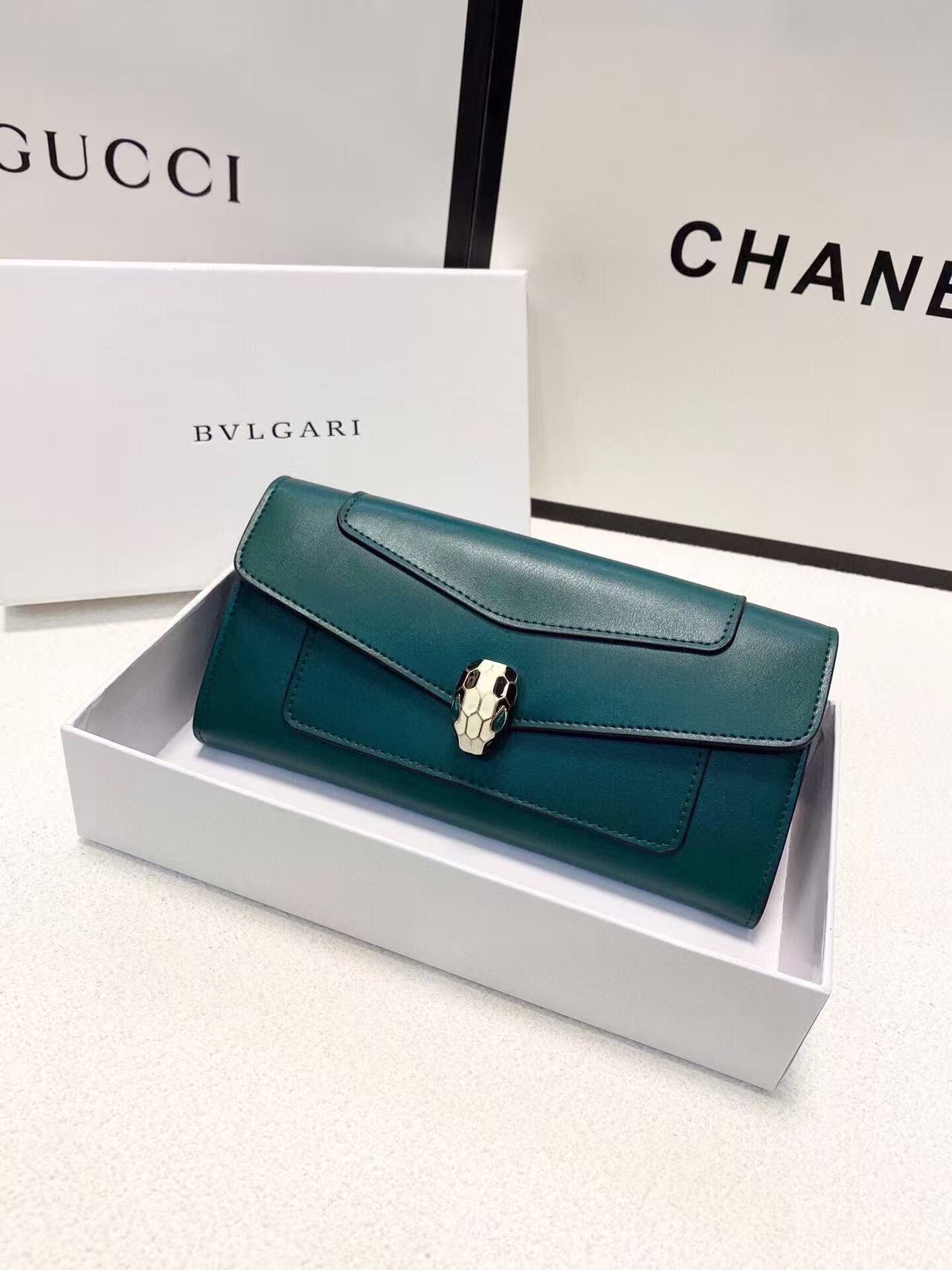 ABF Bvlgari Green Serpenti Forever Leather Wallet On Chain