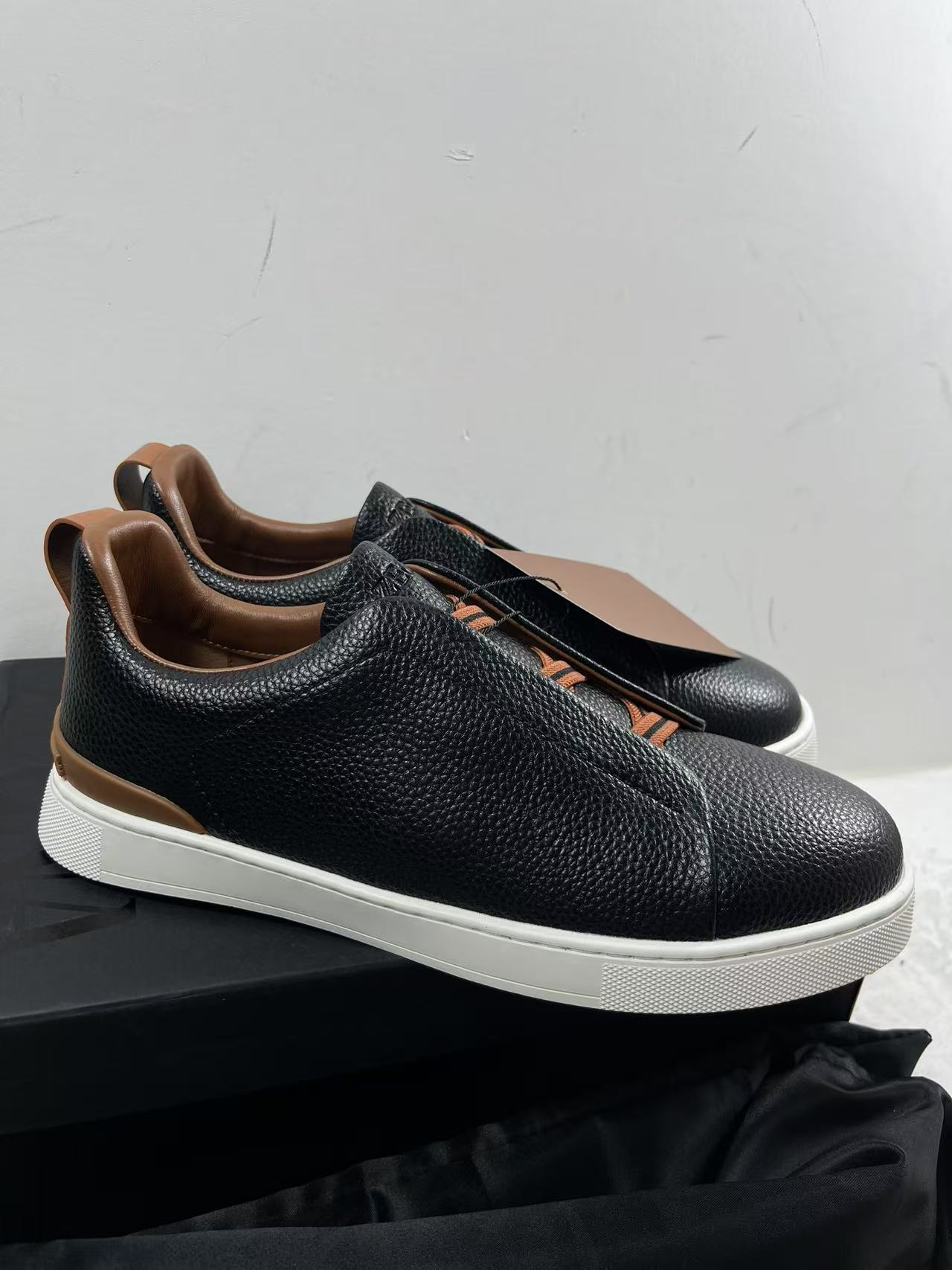 Zegna Black Deerskin Triple Stitch Sneakers size EU43 mens