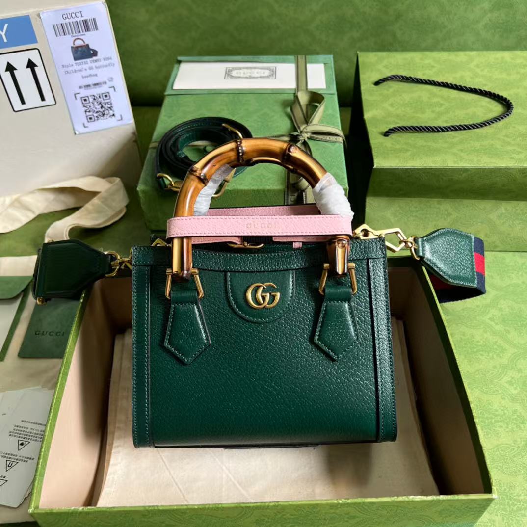Gucci Green Leather Mini Diana Tote