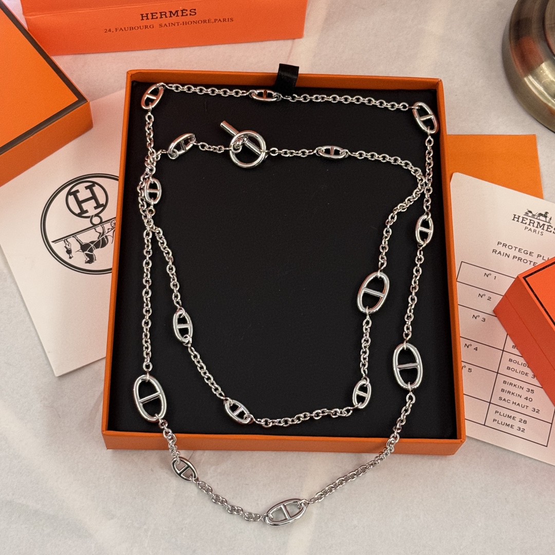 12 May ABF Hermès Farandole silver long necklace