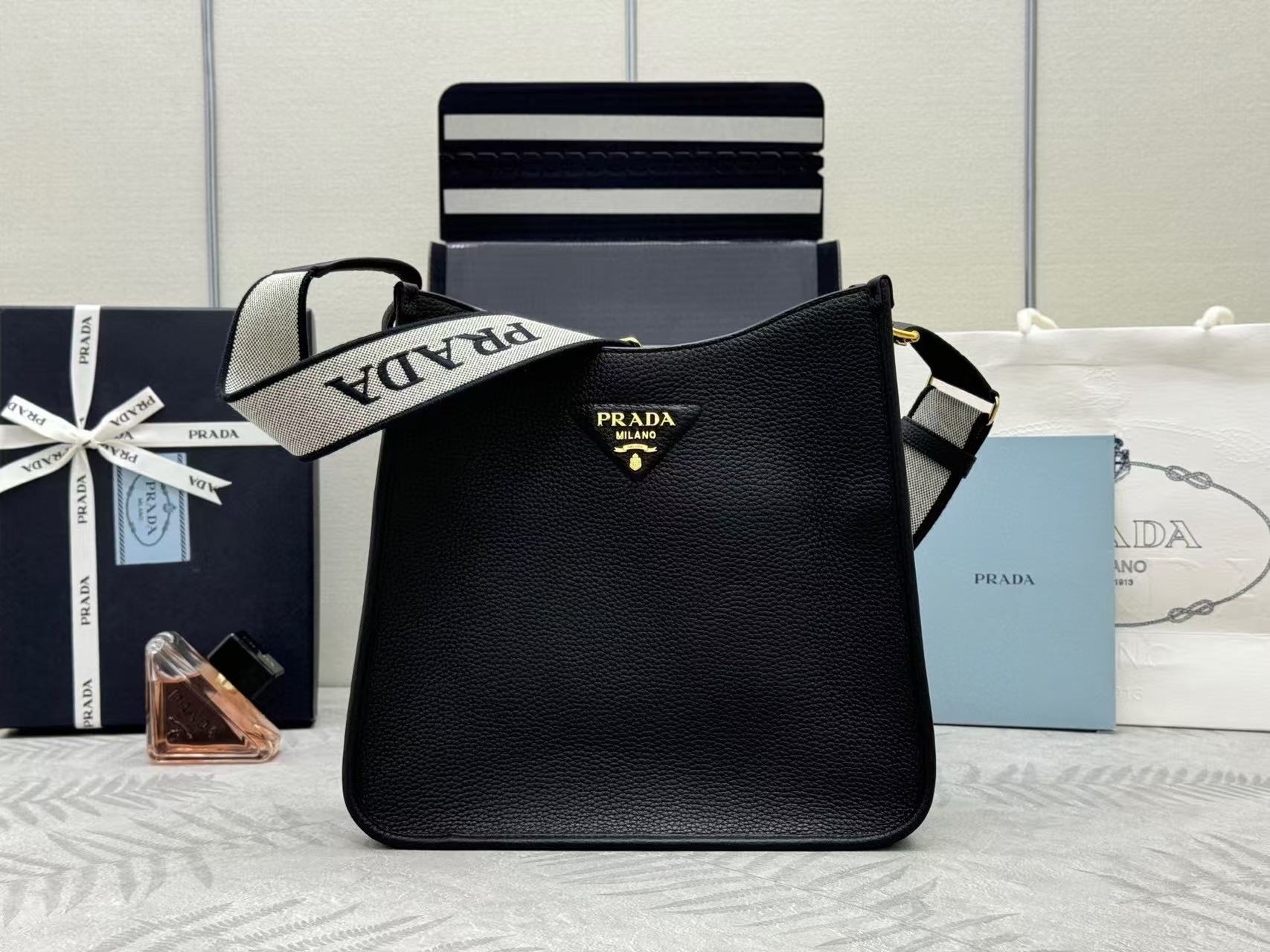 Prada Black Logo Crossbody Bag Black