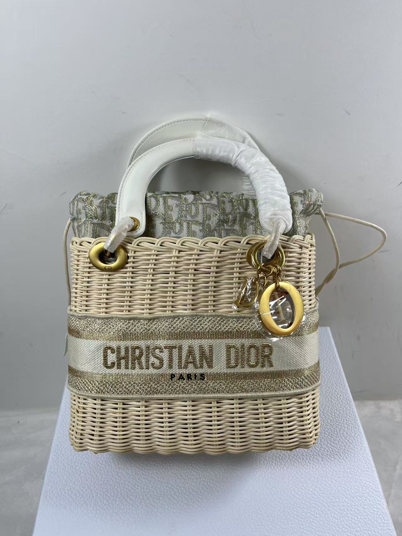 Christian Dior Wicker & Oblique Medium Lady Dior Bag